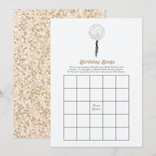 Convite Bingo de Festa de Aniversário com Confete Dourado (Frente/Verso)