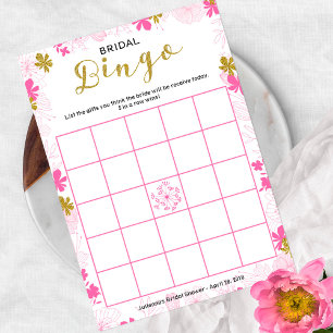 Convite Bingo de Jantar de Noivado   Floral Rosa Delicado