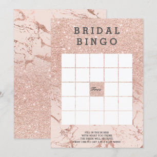 Convite Bingo de mármore rosa-bridal rosa dourado