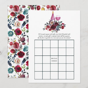 Convite Bingo Nupcial de Degustação de Vinho Boho Burgundy
