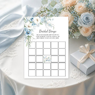 Convite Bingo Nupcial Floral Azul Empoeirado