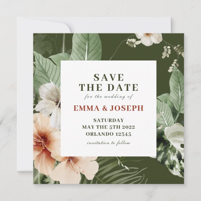 Convite Biografia tropical Boho Pastel "Salve a Data" (Frente)
