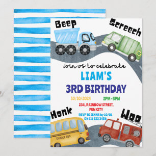 Convite Bipe de Transporte - Voz Azul Woo Boy Aniversário