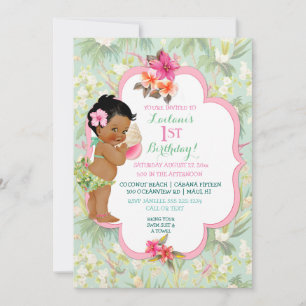 Convite Biquíni de Bebê Menina Étnico Tropical Luau Havaia