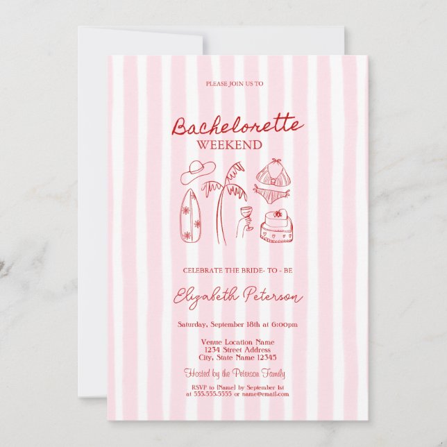 Convite Biquínis Vermelhos com Desenho & Martinis de Listr (Frente)
