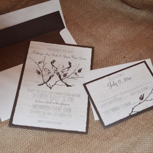Convite Birch Wood Deer Wedding (Criador carregado)