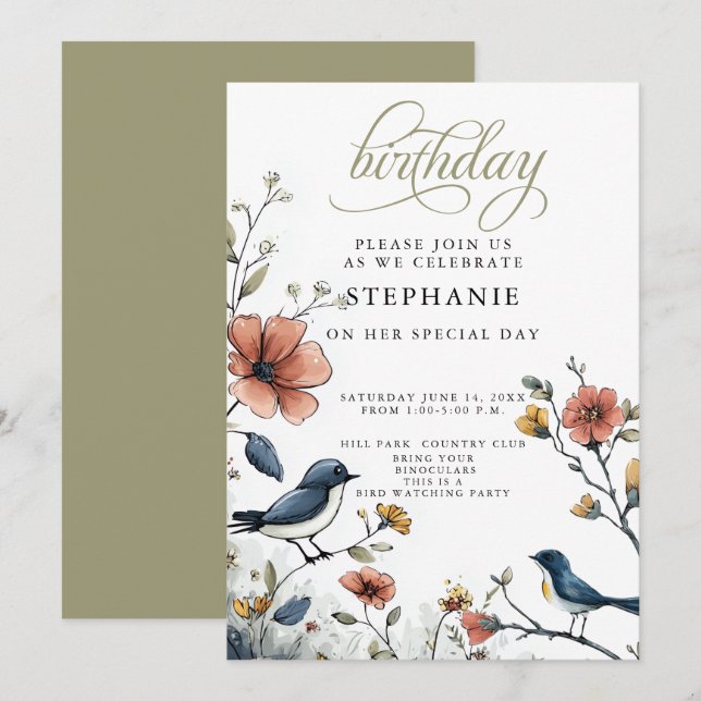Convite Bird Lovers Birthday Party (Frente/Verso)