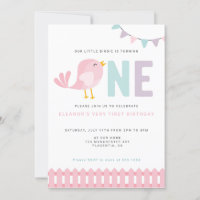 Bird Primeiro Aniversário Rapariga Convidar Pequen