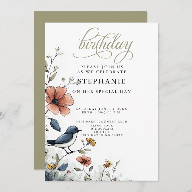 Convite Bird Watchers Birthday Party (Frente/Verso)