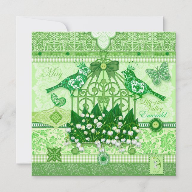 Convite Birdcage Card - Flor de Nascimento e Gem (Frente)