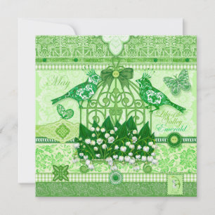Convite Birdcage Card - Flor de Nascimento e Gem