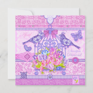 Convite Birdcage Card - Flor de Nascimento e Gem April