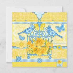 Convite Birdcage Card - Flor de Nascimento e Marcha de Gem