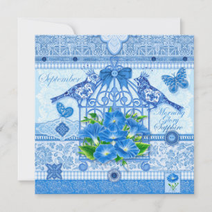 Convite Birdcage - Flor de Nascimento e Gem - Setembro