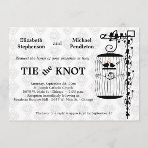 Convite Birdcage na moda com fundo elegante do damasco