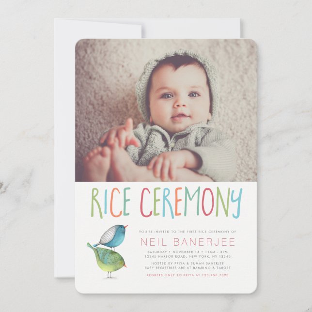 Convite Birdie First Rice Ceremony Annaprashan (Frente)