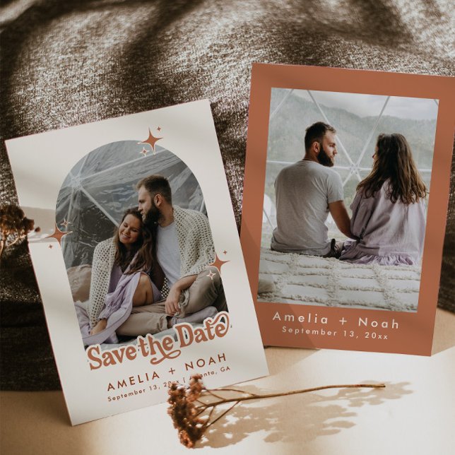 Convite BIRDIE retrô boho save the date terracota (Criador carregado)