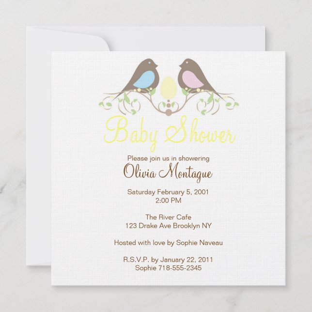 Convite Birds and their lil Egg Baby Shower Invitation (Frente)