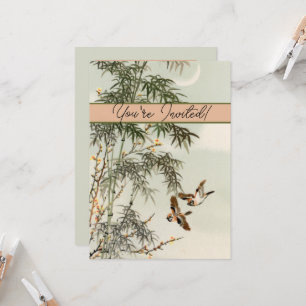 Convite Birds Bamboo Asian Japonês Vintage