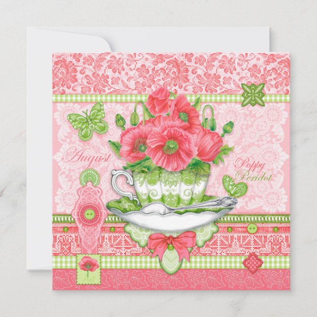 Convite Birds Flower e Gem August Teacup Card (Frente)
