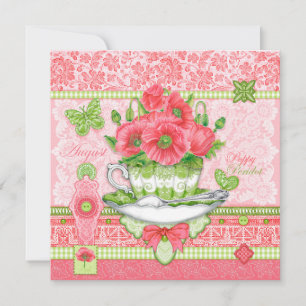 Convite Birds Flower e Gem August Teacup Card