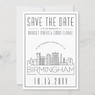 Convite Birmingham Wedding Stylized Skyline Salvar a Data