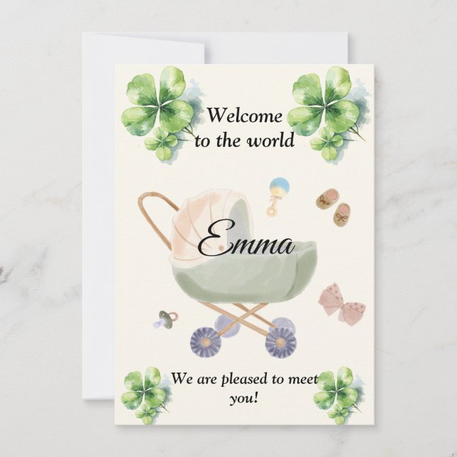 Convite Birth announcement baby clover (Frente)