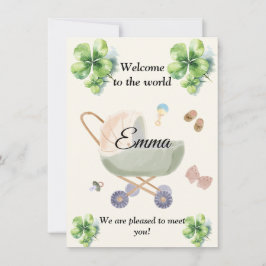Convite Birth announcement baby clover