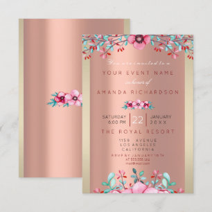 Convite Birthay 16th Bridal Floral Rosa Dourado Frame