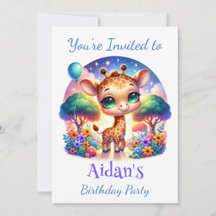 Convite Birthday Baby Giraffe Fantasy Safari