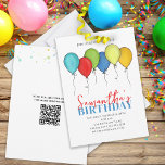 Convite Birthday Balloons Confetti Modern Party QR Code<br><div class="desc">Birthday balloons invitation. For kids, adults, or any year's birthday. Modern confetti and balloons can be used for surprise party invitations or any party. birthday cute watercolor balloons, a simple minimalist minimal colorful, a whimsical fun confetti celebration, a celebrate party surprise any age, a red green blue teal yellow, a...</div>