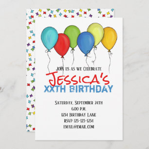 Convite Birthday Balloons Confetti Partido Moderno