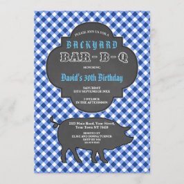 Convite Birthday BARBEQUE Chalk Blue Gingham