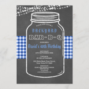 Convite Birthday BARBEQUE Mason Jar Gingham