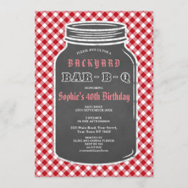 Convite Birthday BARBEQUE Mason Jar Gingham