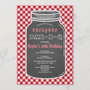 Convite Birthday BARBEQUE Mason Jar Gingham
