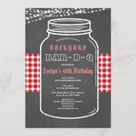Convite Birthday BARBEQUE Mason Jar Red Gingham