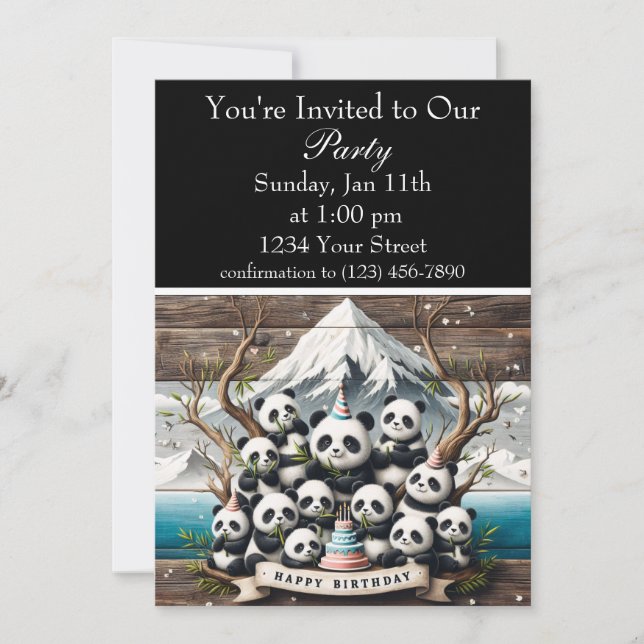 Convite Birthday Bash de Panda (Frente)