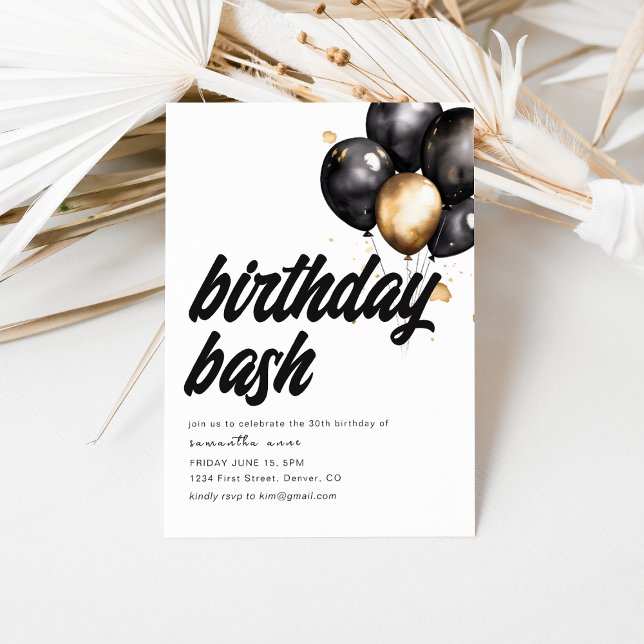 Convite Birthday Bash Invitation Modelo com Balões (Criador carregado)