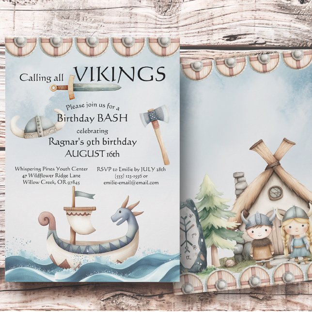 Convite Birthday Bash Viking Themed Kids Birthday (Criador carregado)