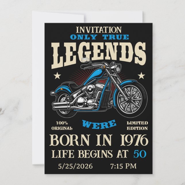 Convite Birthday Biker Motorcycle Chopper Personalizable (Frente)