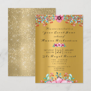 Convite Birthday Bridal Floral Boêmian Dourado Sepia Spar