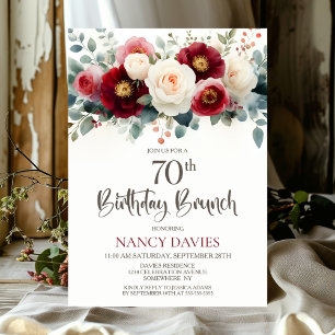 Convite Birthday Brunch, 70 Floral Branca