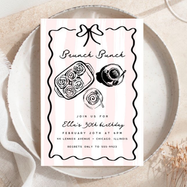 Convite Birthday Brunch Breakfast Café Arco Doodle Rosa (Criador carregado)