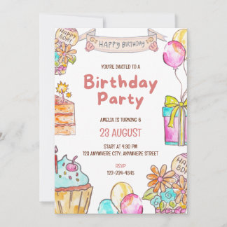 Convite Birthday Cake Kids Party Invitation 