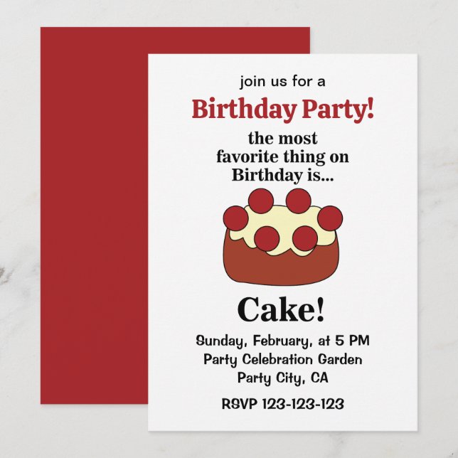 Convite Birthday Cake Party (Frente/Verso)
