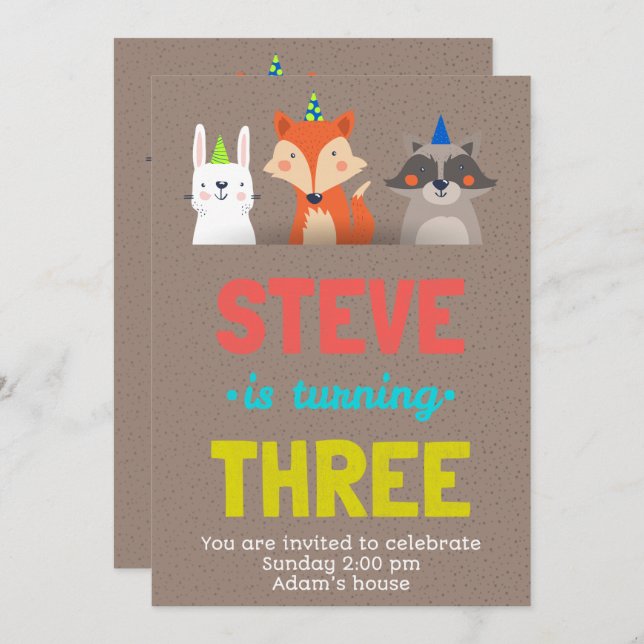 Convite Birthday Celebration Cute Animals Card Art (Frente/Verso)