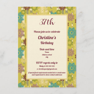 Convite Birthday Celebration Urban Floral Pattern