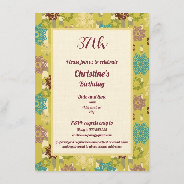 Convite Birthday Celebration Urban Floral Pattern (Frente)