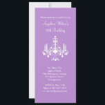 Convite Birthday Chandelier (roxo)<br><div class="desc">Um delicado e antigo candelabro cria o ambiente perfeito para qualquer Festa de aniversário. Ele é mostrado no papel básico; no entanto,  recomendo o peso e a textura do papel de linho,  ou o martelo do papel de gelo metálico.</div>